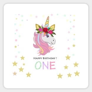 First birthday. One. Unicorn Birthday invitation. Party invitation Sticker